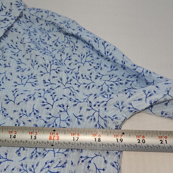 Liz Claiborne Womens Size M Blue Faux Wrap Button Up Blouse Micro Prairie Floral - Picture 5 of 9